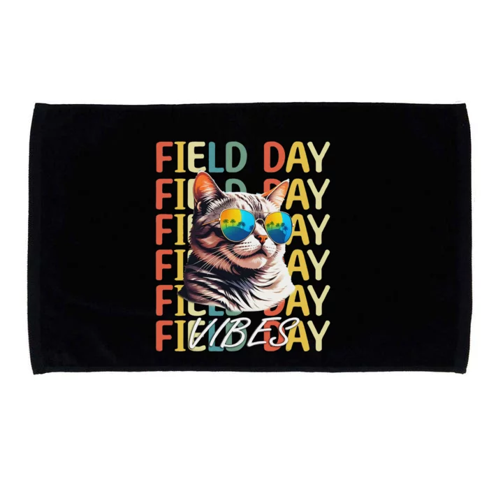 School Field Day Vibes Summer 2024 Retro Cat Teachers Microfiber Hand Towel