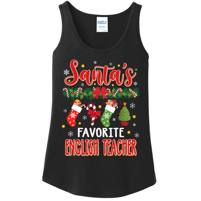 SantaS Favorite English Teacher Santa Hat Xmas Ladies Essential Tank