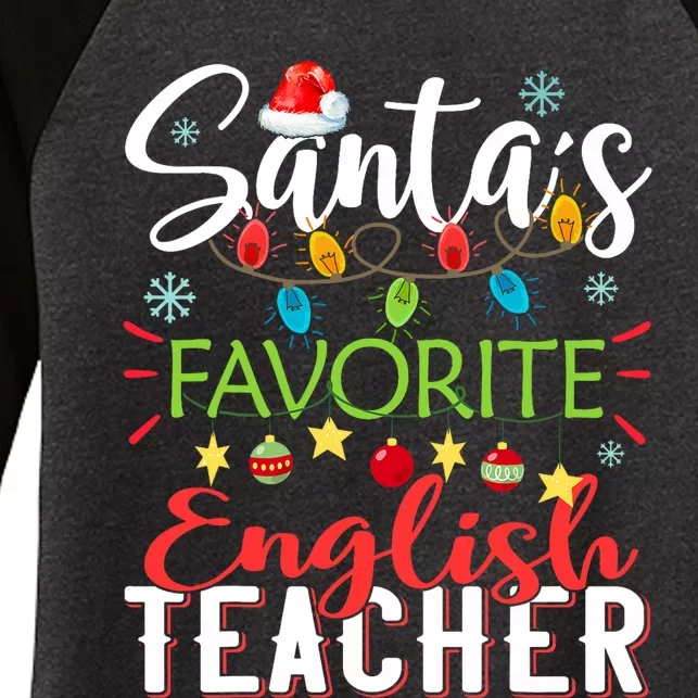 SantaS Favorite English Teacher Xmas Light Hat Christmas Women's Tri-Blend 3/4-Sleeve Raglan Shirt