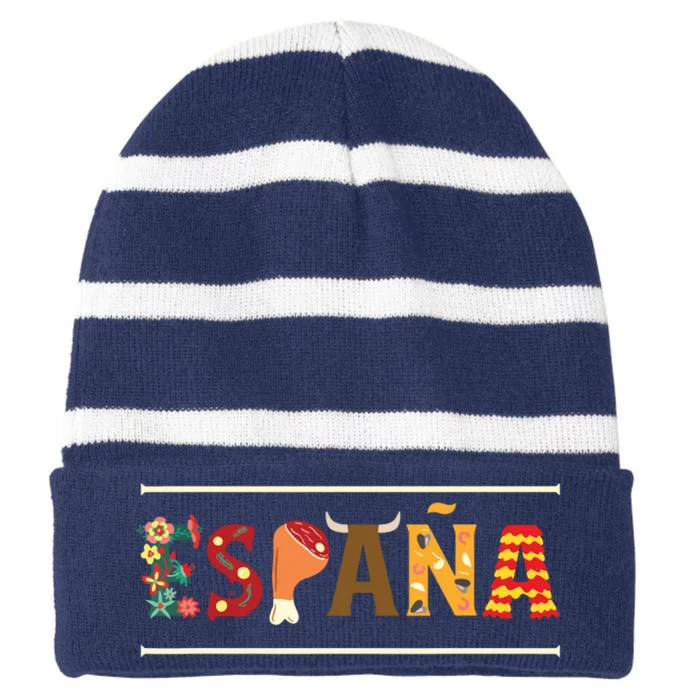 Spanish Fiesta Espana Bull Spanish Flower Spain Flag Spain Striped Beanie with Solid Band