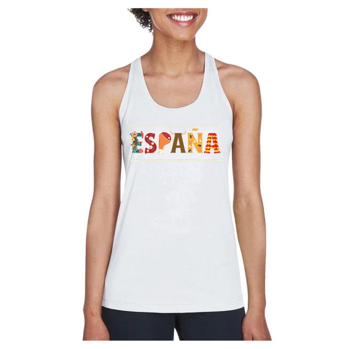 Spanish Fiesta Espana Bull Spanish Flower Spain Flag Spain Women's Racerback Tank