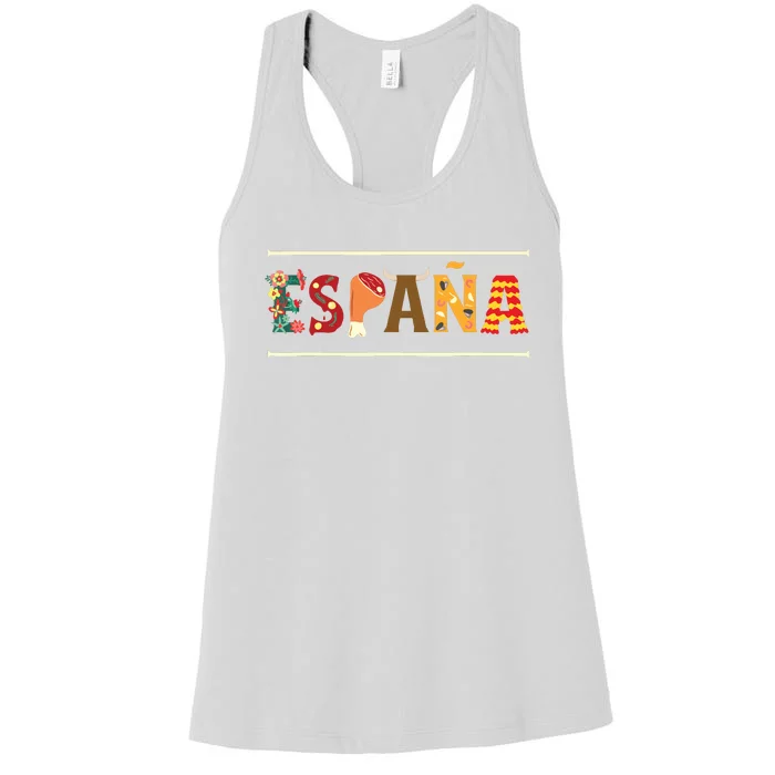 Spanish Fiesta Espana Bull Spanish Flower Spain Flag Spain Women's Racerback Tank