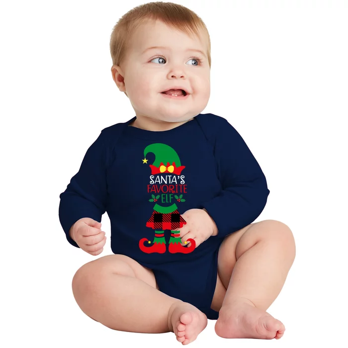 Santa's Favorite Elf Cute Christmas Holiday Baby Long Sleeve Bodysuit