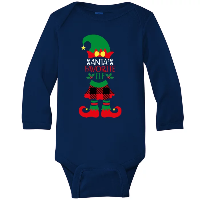 Santa's Favorite Elf Cute Christmas Holiday Baby Long Sleeve Bodysuit