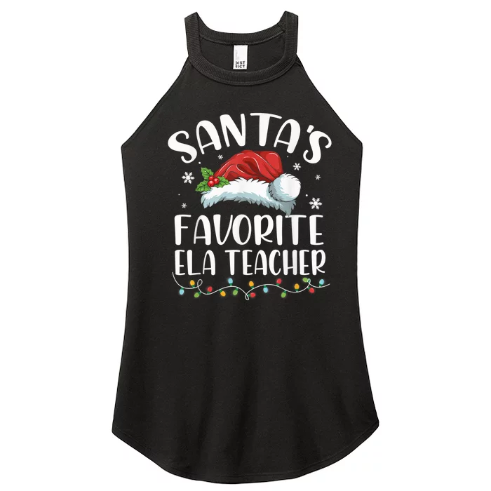 Santa's Favorite ELA Teacher Christmas Santa Hat Pajama Women’s Perfect Tri Rocker Tank