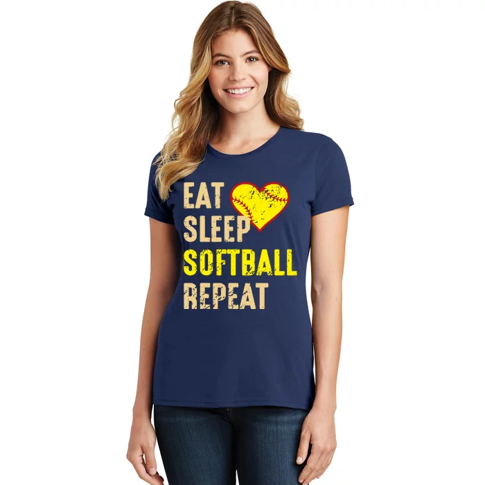 Softball Funny Eat Sleep Softball Repeat Girl Softball Women's T-Shirt