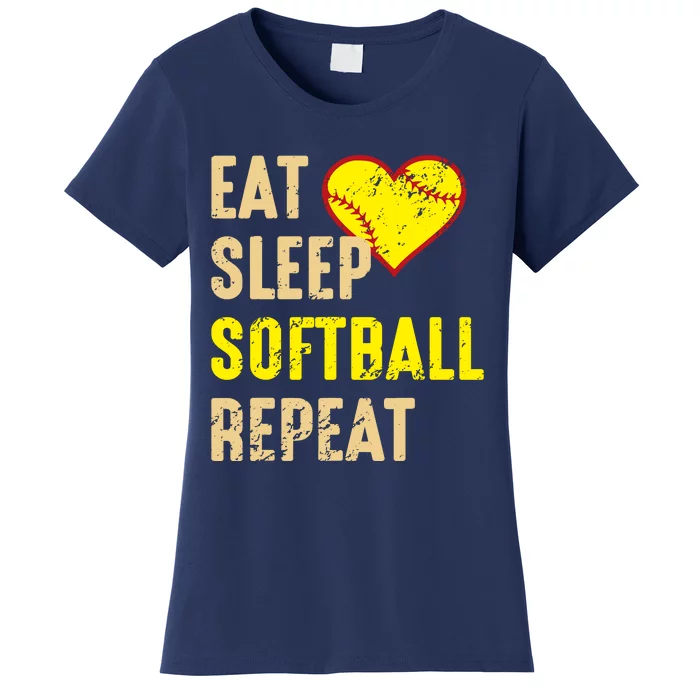 Softball Funny Eat Sleep Softball Repeat Girl Softball Women's T-Shirt