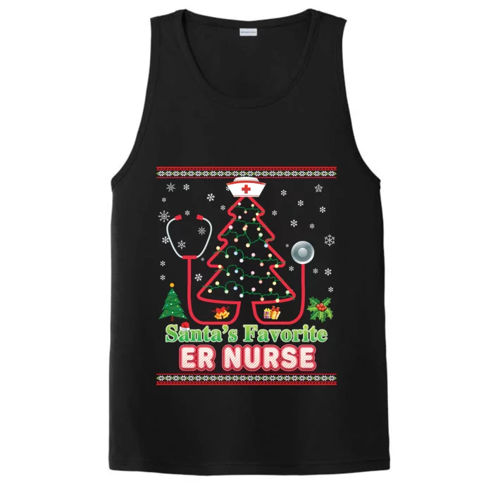 Santas Favorite Er Nurse Christmas Tree Stethoscope Sweater Gift Performance Tank