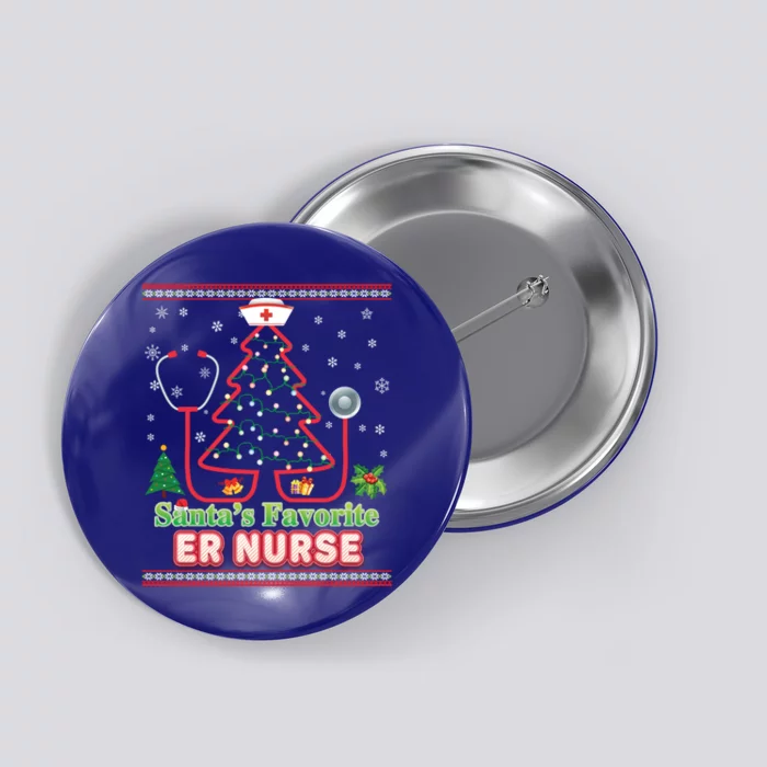 Santas Favorite Er Nurse Christmas Tree Stethoscope Sweater Gift Button