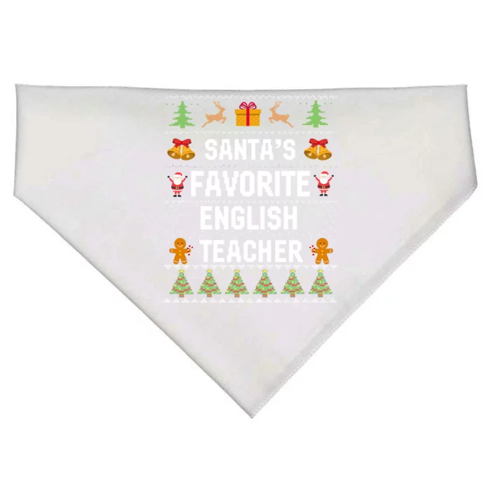 SantaS Favorite English Teacher Xmas Ugly Sweater Christmas Gift USA-Made Doggie Bandana