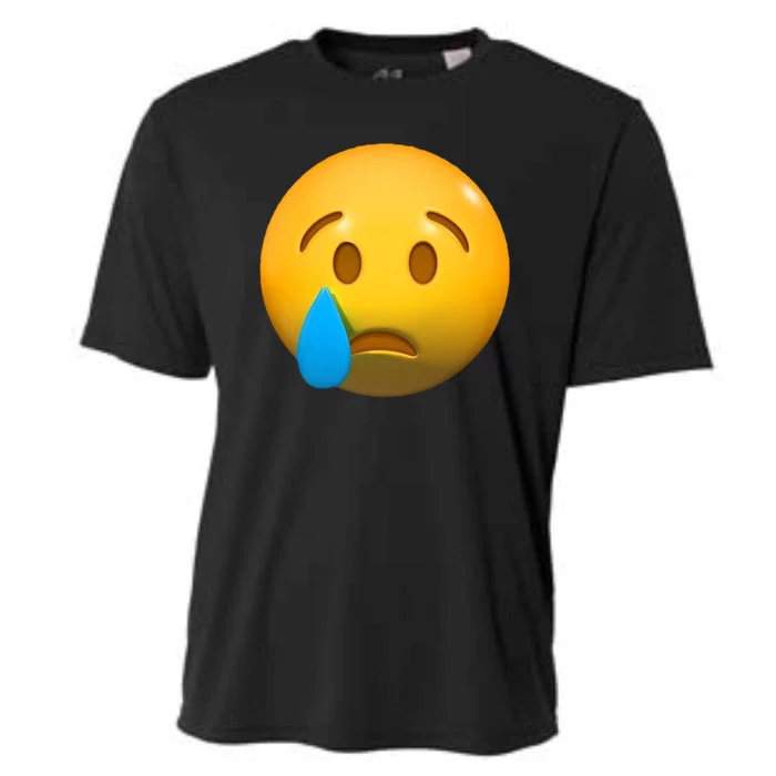 Sad Face Emoji Crying Tear Drop Cooling Performance Crew T-Shirt