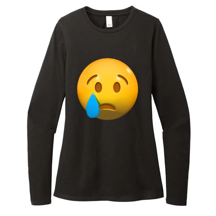 Sad Face Emoji Crying Tear Drop Womens CVC Long Sleeve Shirt