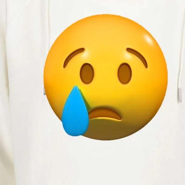 Sad Face Emoji Crying Tear Drop Womens Funnel Neck Pullover Hood