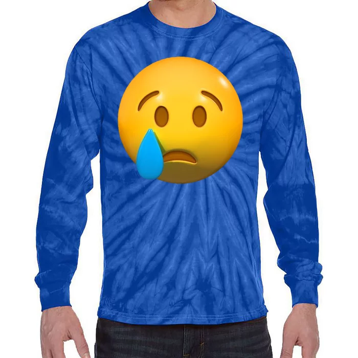 Sad Face Emoji Crying Tear Drop Tie-Dye Long Sleeve Shirt