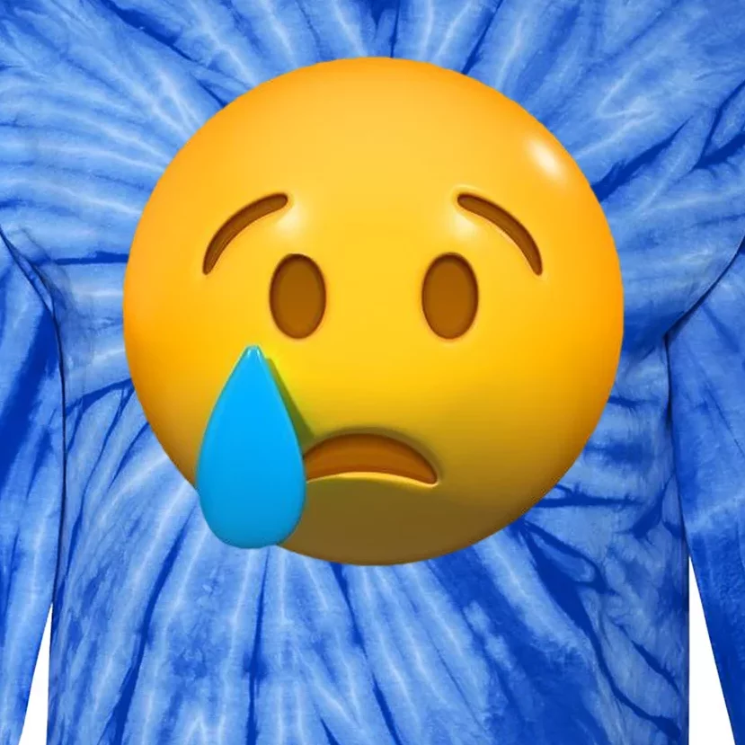 Sad Face Emoji Crying Tear Drop Tie-Dye Long Sleeve Shirt