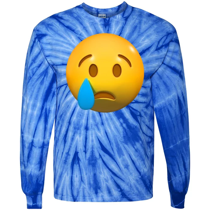 Sad Face Emoji Crying Tear Drop Tie-Dye Long Sleeve Shirt