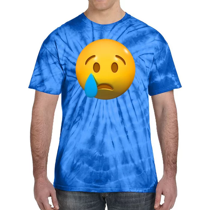 Sad Face Emoji Crying Tear Drop Tie-Dye T-Shirt