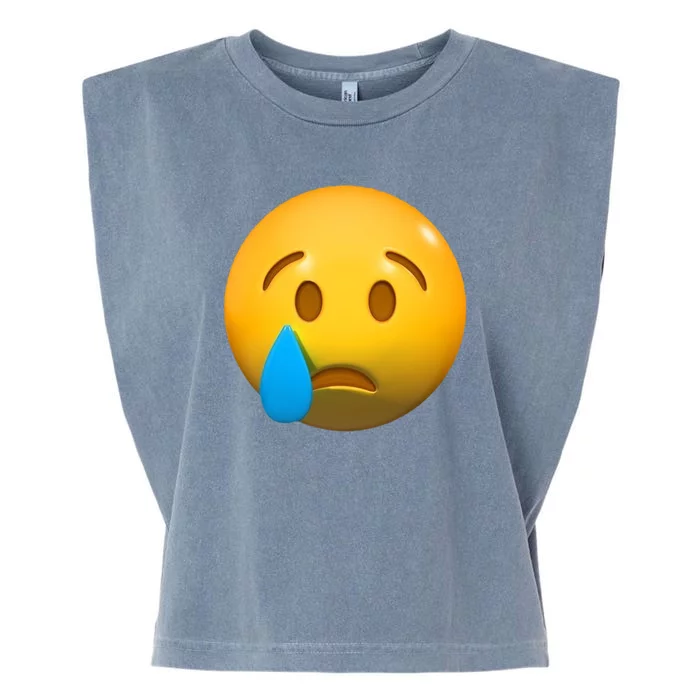 Sad Face Emoji Crying Tear Drop Garment-Dyed Women's Muscle Tee