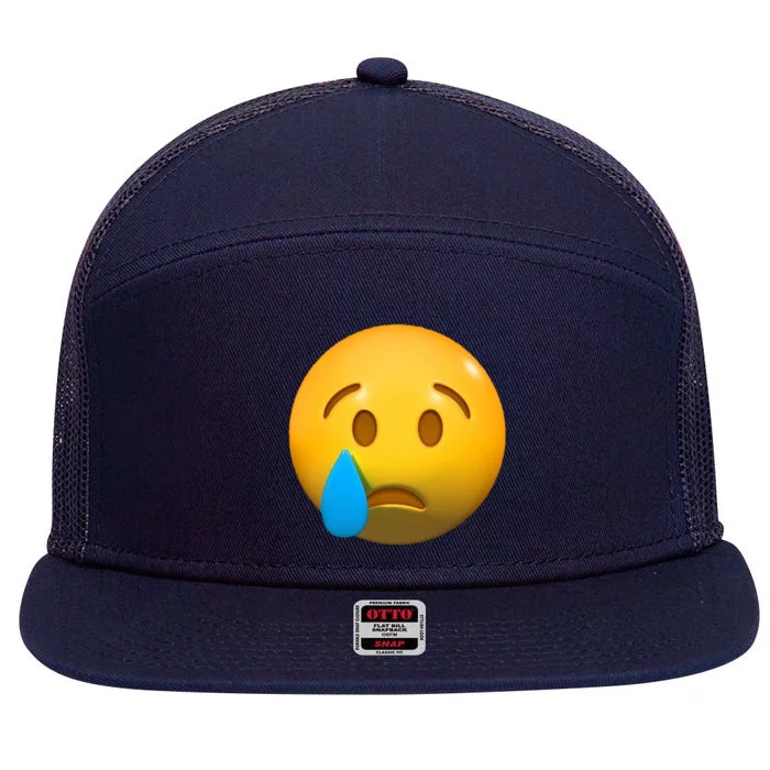 Sad Face Emoji Crying Tear Drop 7 Panel Mesh Trucker Snapback Hat