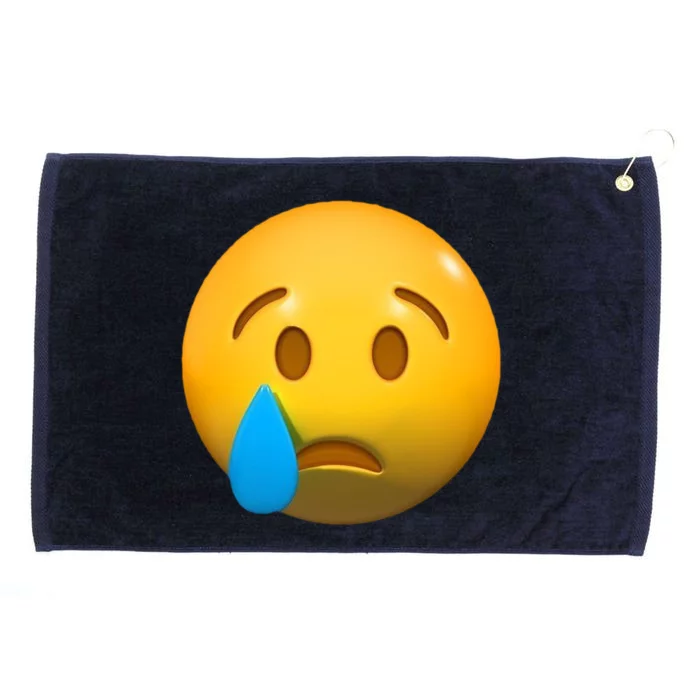 Sad Face Emoji Crying Tear Drop Grommeted Golf Towel