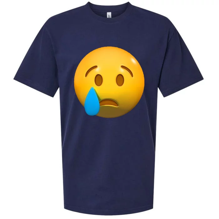 Sad Face Emoji Crying Tear Drop Sueded Cloud Jersey T-Shirt