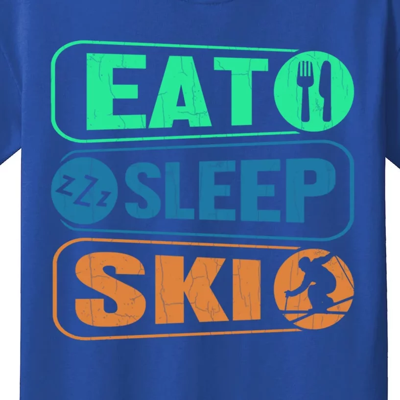 Skiing Funny Eat Sleep Ski Expert Snow Lover Skier Graphic Gift Kids T-Shirt