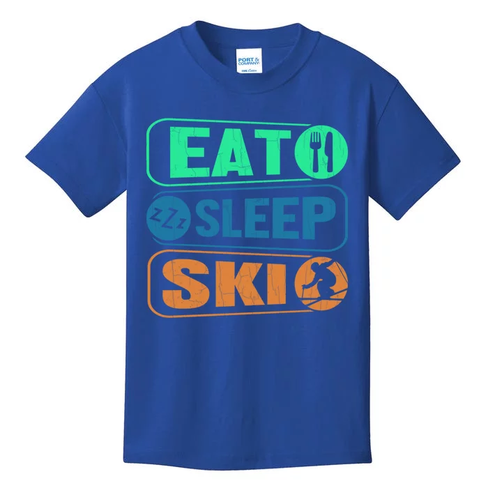 Skiing Funny Eat Sleep Ski Expert Snow Lover Skier Graphic Gift Kids T-Shirt