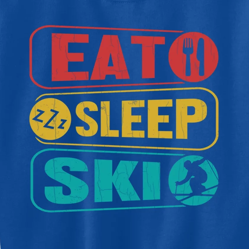 Skiing Funny Eat Sleep Ski Expert Snow Lover Skier Graphic Meaningful Gift Kids Sweatshirt