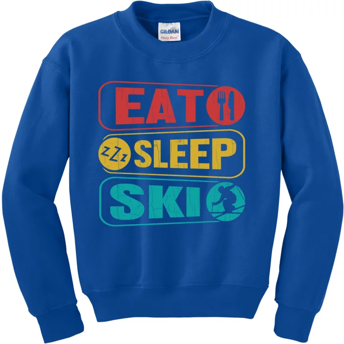 Skiing Funny Eat Sleep Ski Expert Snow Lover Skier Graphic Meaningful Gift Kids Sweatshirt