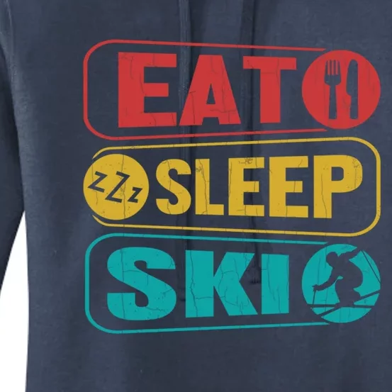 Skiing Funny Eat Sleep Ski Expert Snow Lover Skier Graphic Meaningful Gift Women's Pullover Hoodie