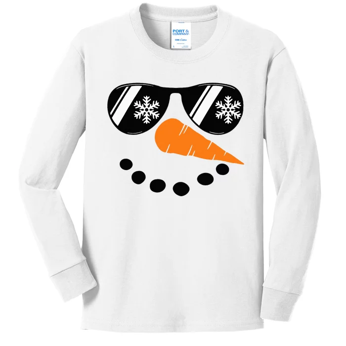 Snowman Face Family Christmas Matching Costume Kids Long Sleeve Shirt