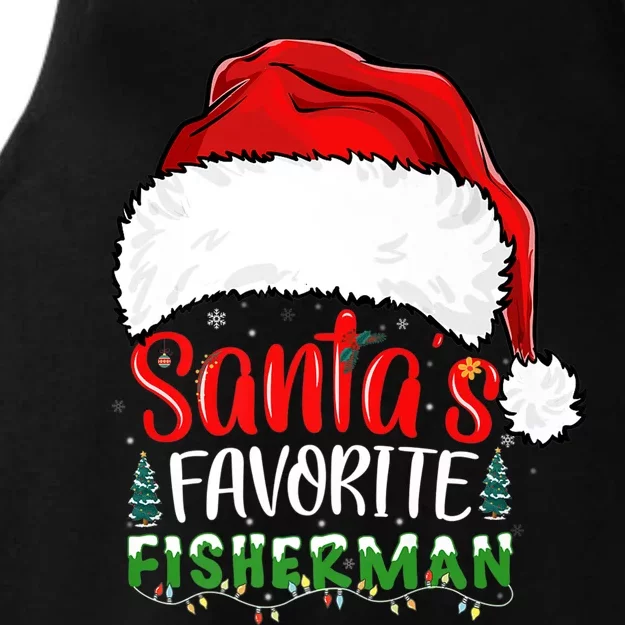 Santa's Favorite Fisherman Santa's Hat Christmas Fishing Premium Ladies Tri-Blend Wicking Tank