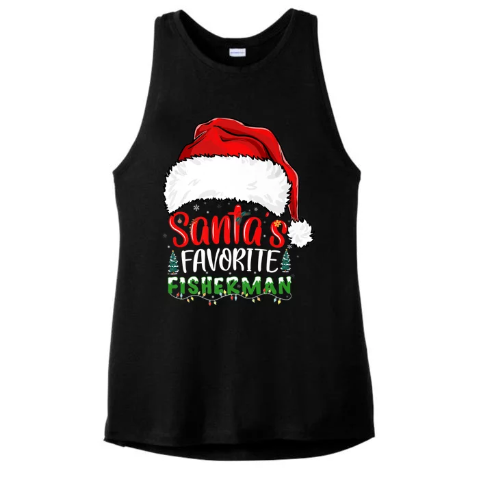 Santa's Favorite Fisherman Santa's Hat Christmas Fishing Premium Ladies Tri-Blend Wicking Tank