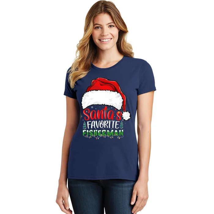 Santa's Favorite Fisherman Santa's Hat Christmas Fishing Premium Women's T-Shirt