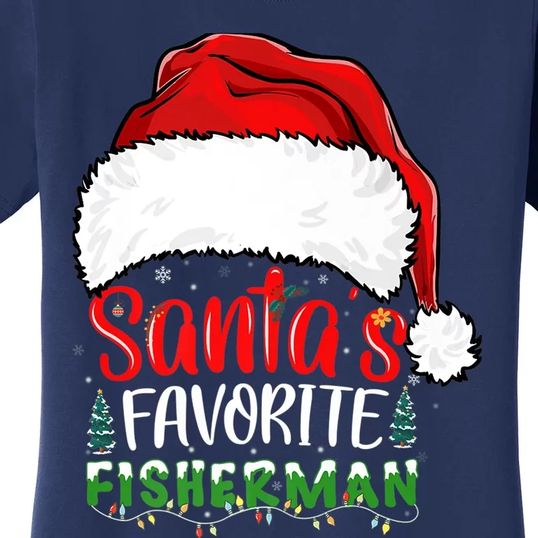 Santa's Favorite Fisherman Santa's Hat Christmas Fishing Premium Women's T-Shirt