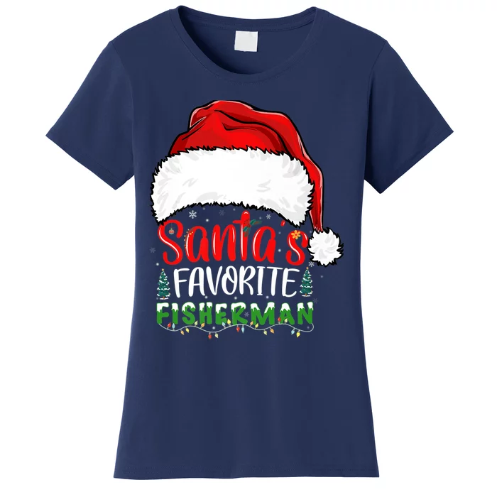 Santa's Favorite Fisherman Santa's Hat Christmas Fishing Premium Women's T-Shirt