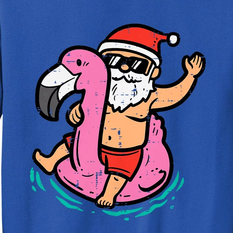 Santa Flamingo Floatie Funny Christmas In July Summer Xmas Sweatshirt