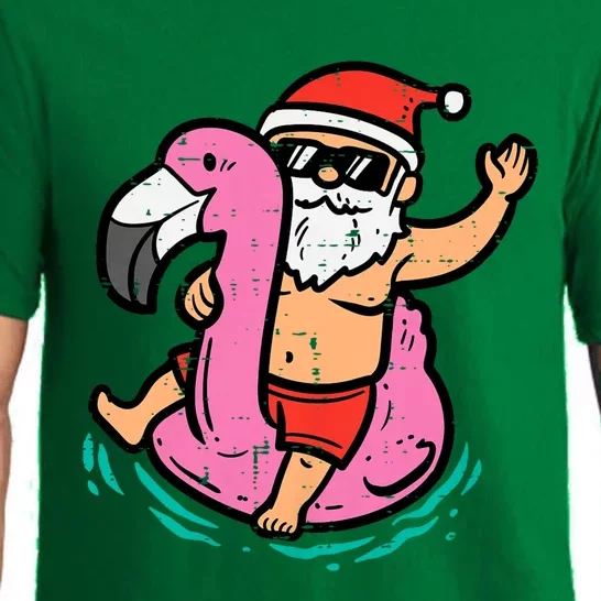 Santa Flamingo Floatie Funny Christmas In July Summer Xmas Pajama Set