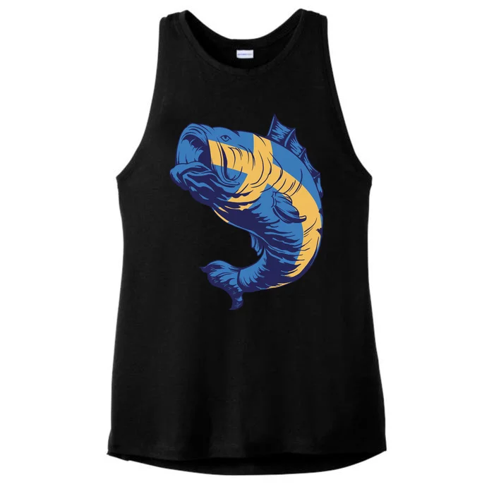 Swedish Flag Fish Ladies Tri-Blend Wicking Tank