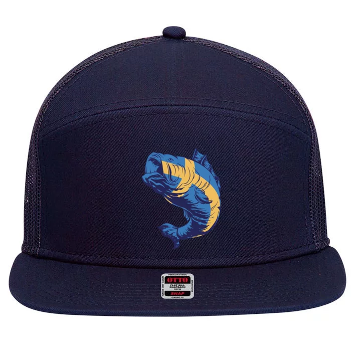 Swedish Flag Fish 7 Panel Mesh Trucker Snapback Hat