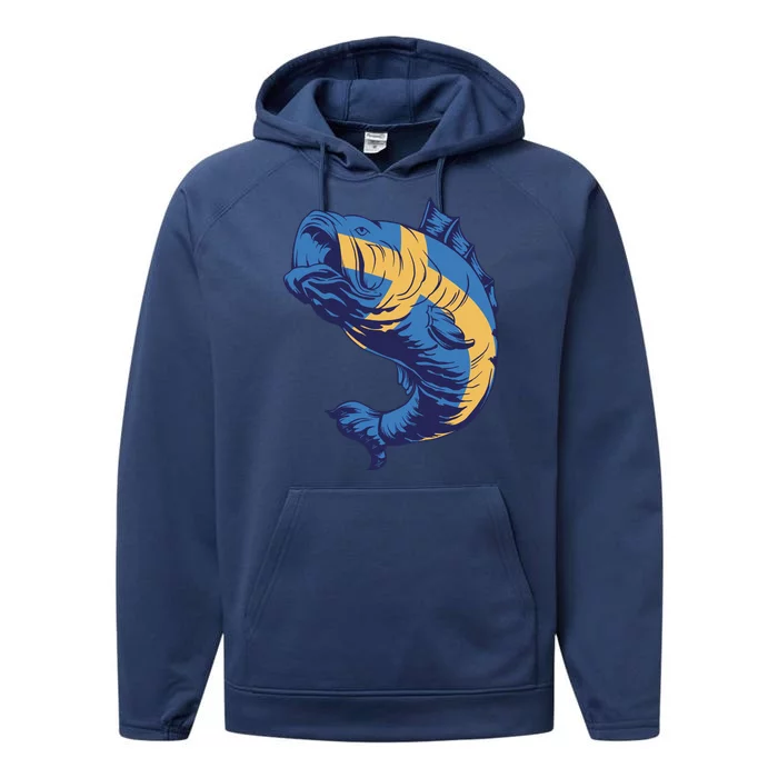 Swedish Flag Fish Performance Fleece Hoodie