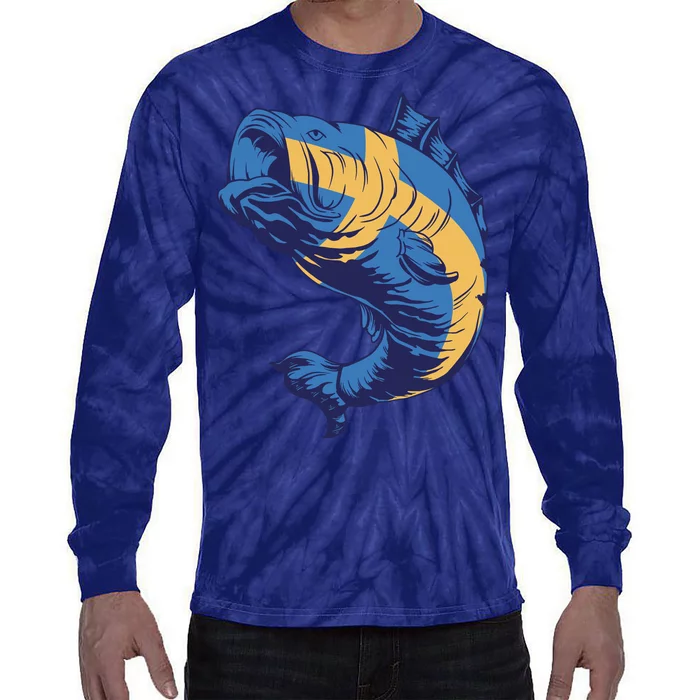 Swedish Flag Fish Tie-Dye Long Sleeve Shirt