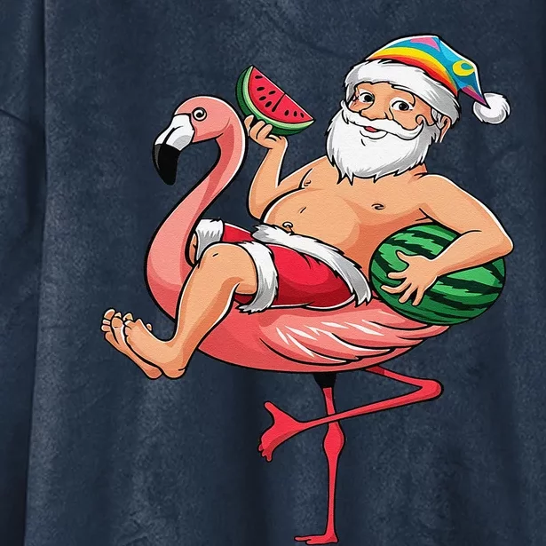 Santa Flamingo Floatie Christmas In July Watermelon Summer Hooded Wearable Blanket