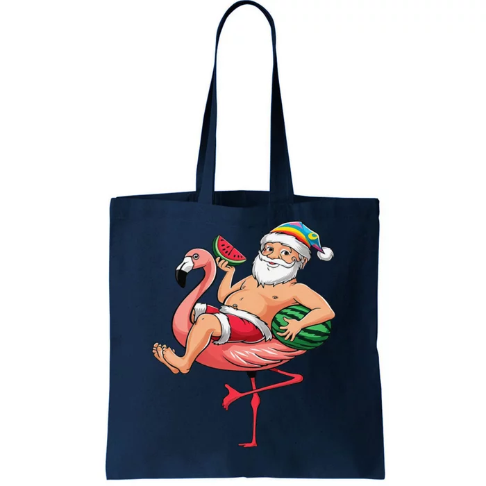 Santa Flamingo Floatie Christmas In July Watermelon Summer Tote Bag