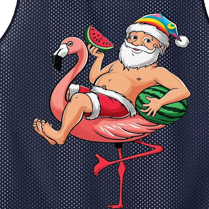 Santa Flamingo Floatie Christmas In July Watermelon Summer Mesh Reversible Basketball Jersey Tank