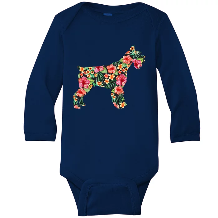 Schnauzer Flower Funny Dog Silhouette Floral Gifts Women Baby Long Sleeve Bodysuit