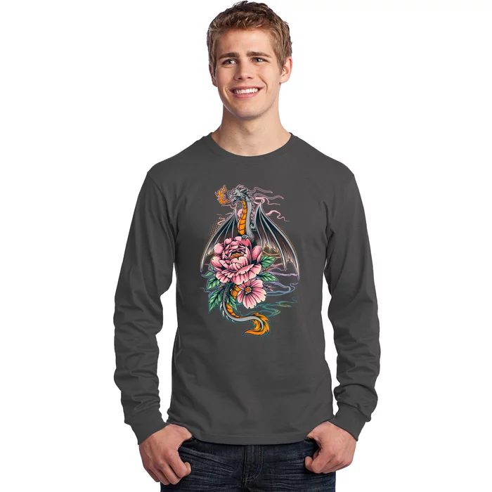 Springtime Floral Fire Dragon Long Sleeve Shirt