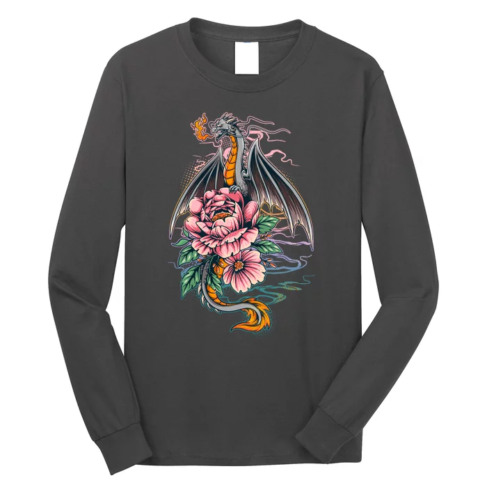 Springtime Floral Fire Dragon Long Sleeve Shirt