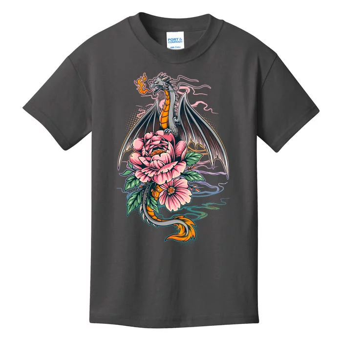 Springtime Floral Fire Dragon Kids T-Shirt