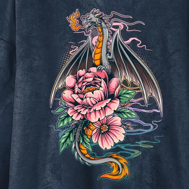 Springtime Floral Fire Dragon Hooded Wearable Blanket